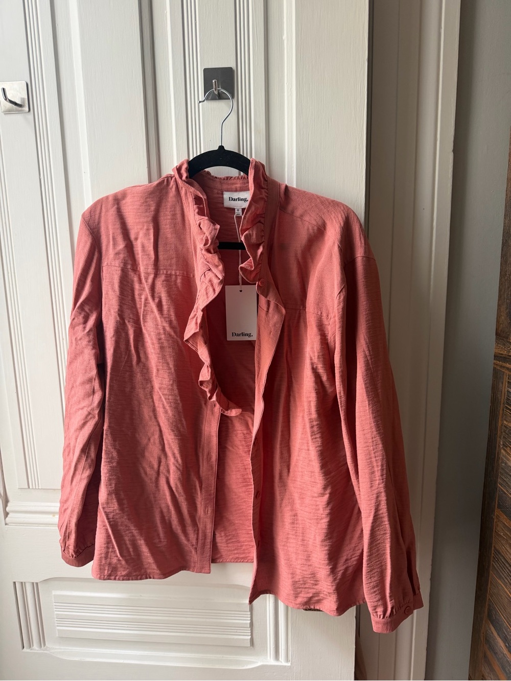 Darling Coral Ruffle-Trim Blazer Jacket